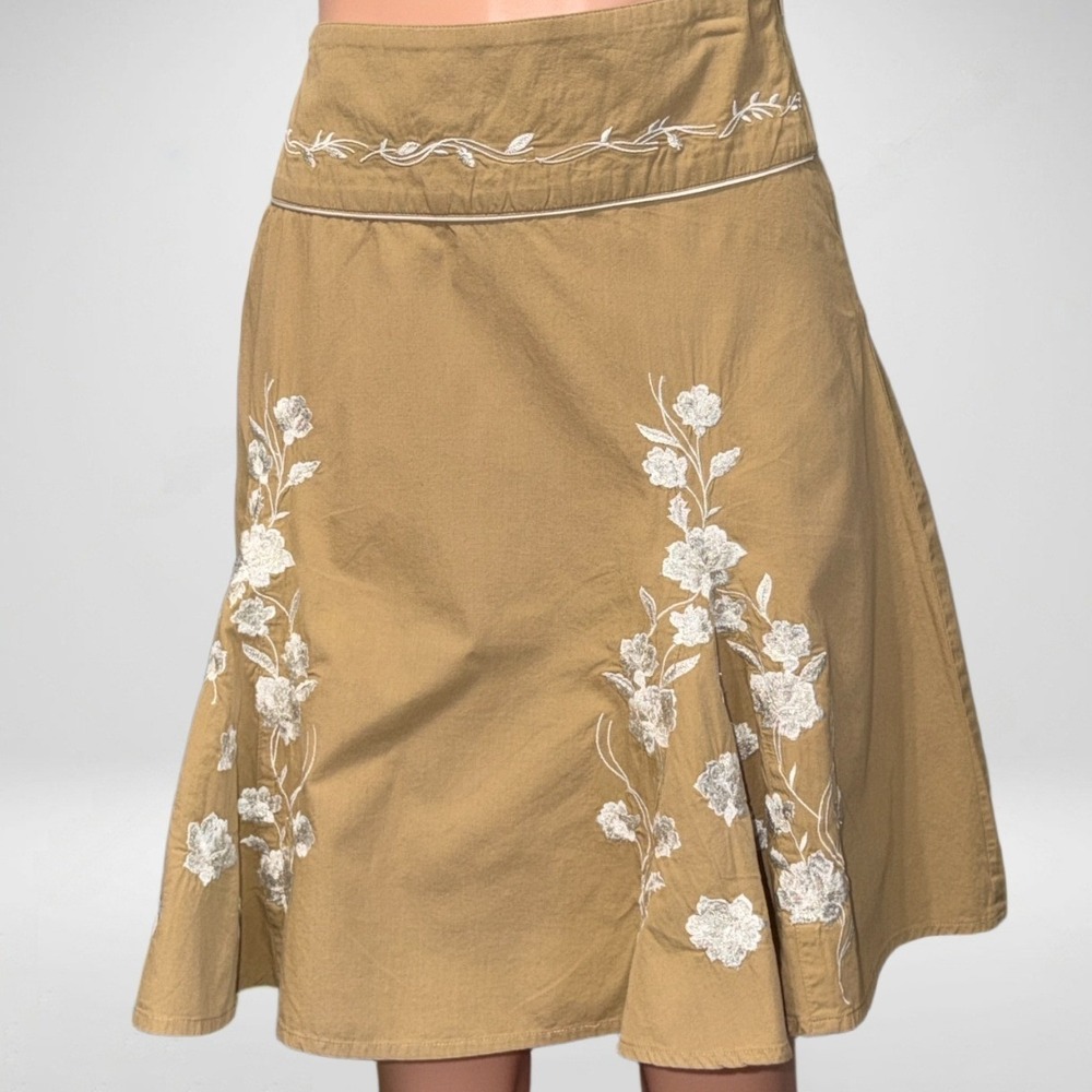 Charlotte Russe Tan Floral Embroidered Cotton A-Line Skirt Khaki Size 1 0584